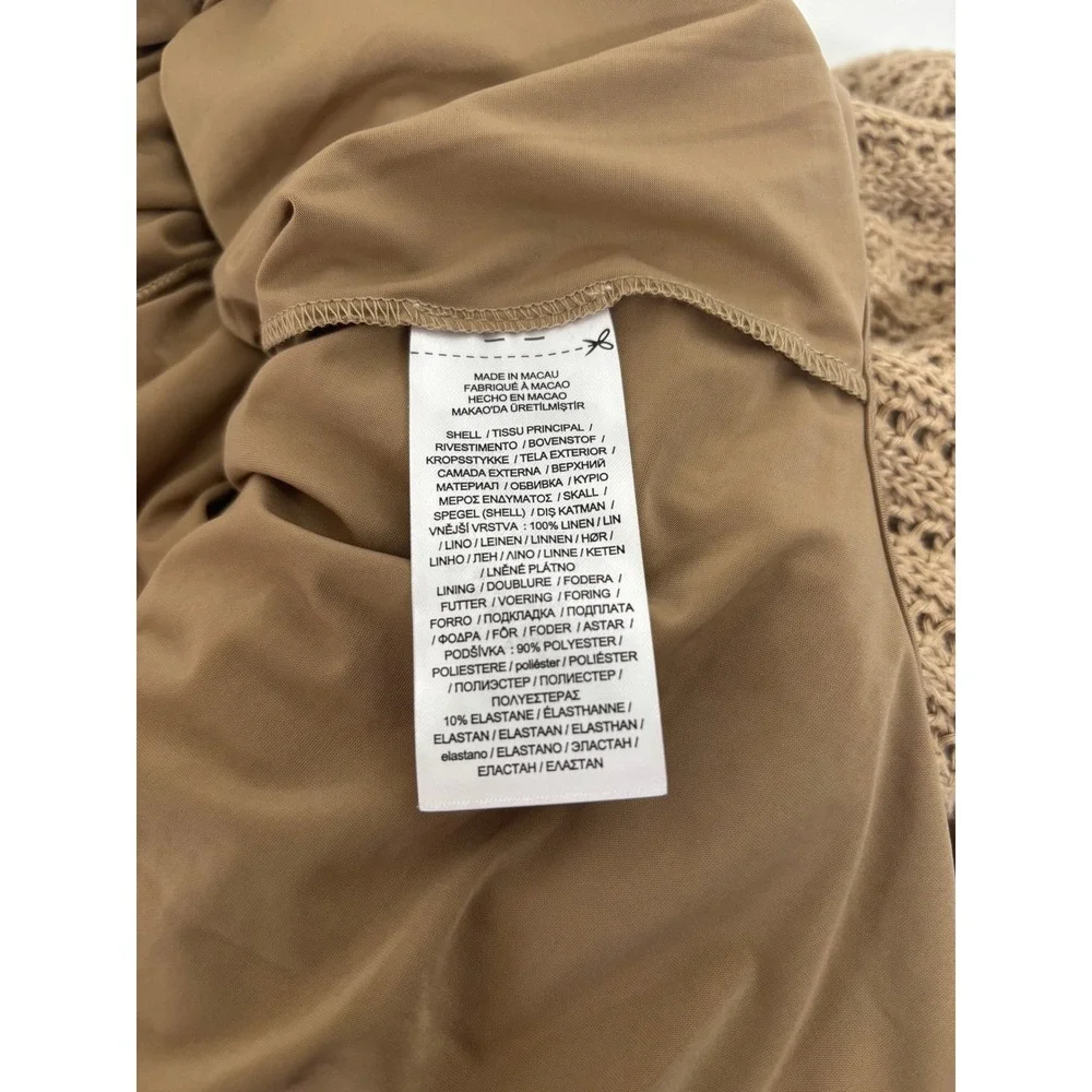 NWT Lauren Ralph Lauren Tan Crochet knit Midi Skirt 100% Linen Side Slit X-Small